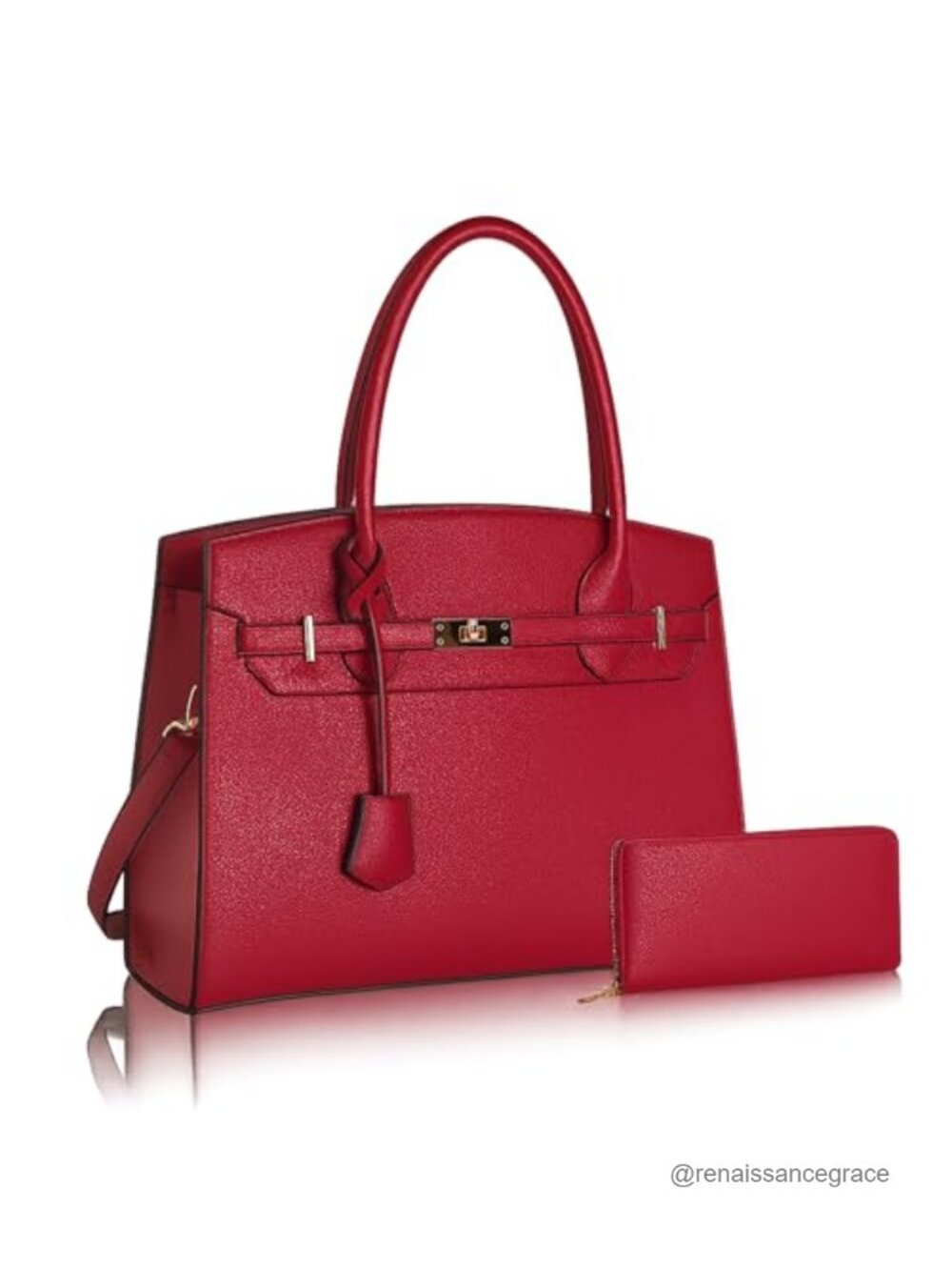 Vegan Leather Satchel Bag with Matching Wallet, Adjustable Shoulder Strap, Work